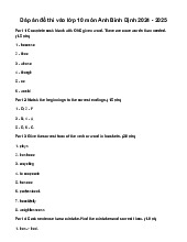 Đề thi tuyển sinh vào 10 môn Tiếng Anh Sở GD&ĐT Bình Định năm 2024 - 2025