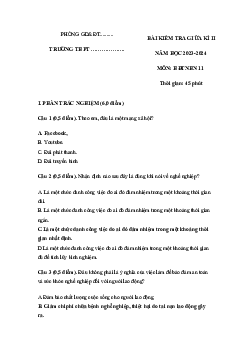 Đề thi giữa học kì 2 môn Hoạt động trải nghiệm hướng nghiệp 11 sách Chân trời sáng tạo