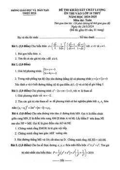 Đề thi thử vào lớp 10 môn Toán năm 2024 – 2025 phòng GD&ĐT Thiệu Hóa – Thanh Hóa