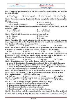 Bộ đề thi Lý 12 HK1 có đáp án năm học 2020-2021