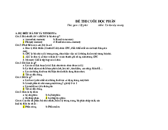 Đề thi cuối học phần Tin học đại cương | Đại học Bách khoa Hà Nội