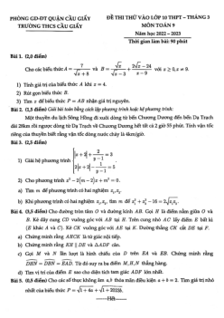 Đề thi thử Toán vào lớp 10 tháng 3 năm 2023 trường THCS Cầu Giấy – Hà Nội