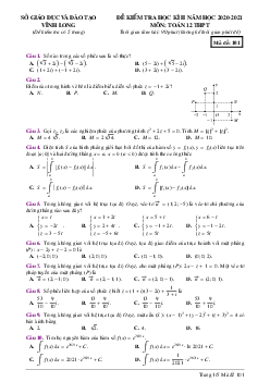 Đề thi học kì 2 Toán 12 năm 2020 – 2021 sở GD&ĐT Vĩnh Long