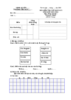 ĐỀ KIỂM TRA CUỐI HỌC KÌ 1 lớp 1 môn Tiếng Việt - NĂM HỌC 2023-2024 | Đề 6 | Cánh Diều