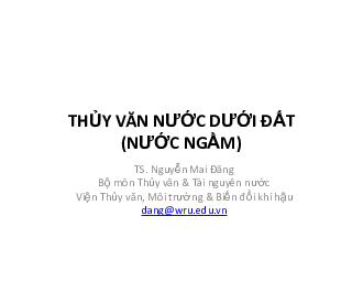 Bài giảng Thủy văn nước dưới đất (nước ngầm) | Trường Đại học Thủy Lợi