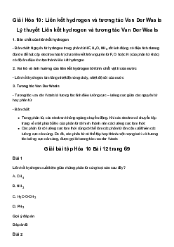 Giải Hóa học 10 Bài 12: Liên kết hydrogen và tương tác Van Der Waals | Cánh diều