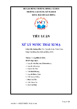 Bài tiểu luận nhóm: Xử lý nước thải xi mạ