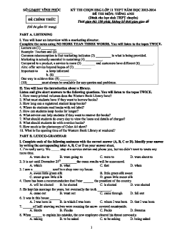 Đề Thi Chọn Học Sinh Giỏi Lớp 11 THPT Tỉnh Vĩnh Phúc Năm Học 2013-2014 (có đáp án)