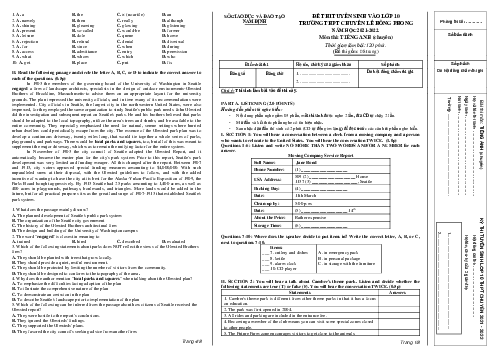 Đề thi Tuyển sinh lớp 10 THPT tỉnh Nam Định năm học 2021-2022 môn Tiếng Anh (chuyên)
