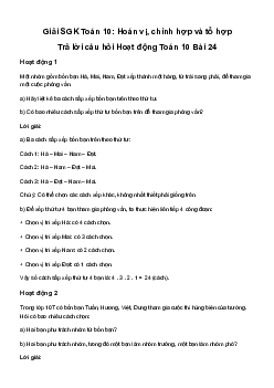 Toán 10 Bài 24: Hoán vị, chỉnh hợp và tổ hợp - Kết Nối Tri Thức