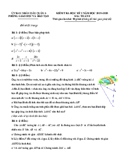 Đề thi học kỳ 1 Toán 8 năm 2019 – 2020 phòng GD&ĐT Quận 6 – TP HCM