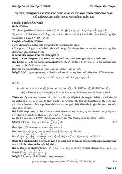 Vận dụng định lí Viète giải các dạng toán liên quan đến phương trình bậc hai