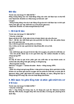 Giải SGK Khoa học tự nhiên 7 bài 25: Hô hấp tế bào| Kết nối tri thức