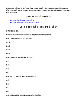 Bài tập cuối tuần lớp 3 môn Toán Kết nối tri thức - Tuần 4