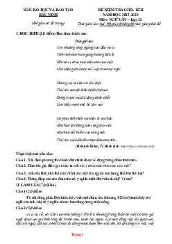 Đề kiểm tra giữa học kỳ 2 Văn 12 Sở GD Bắc Ninh 2022-2023 (có đáp án)