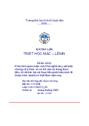Phân tích quan niệm của chủ nghĩa duy vật biện chứng về ý thức và vai trò của ý thức trong thực tiễn - Triết học Mác Lenin | Đại học Kinh Tế Quốc Dân