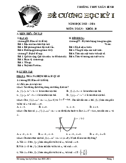 Đề cương học kỳ 1 Toán 10 năm 2023 – 2024 trường THPT Xuân Đỉnh – Hà Nội