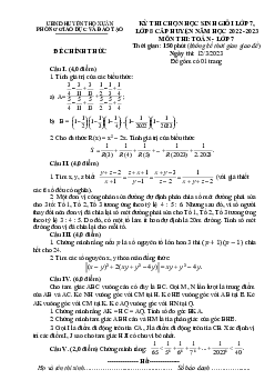 Đề học sinh giỏi Toán 7 năm 2022 – 2023 phòng GD&ĐT Thọ Xuân – Thanh Hoá