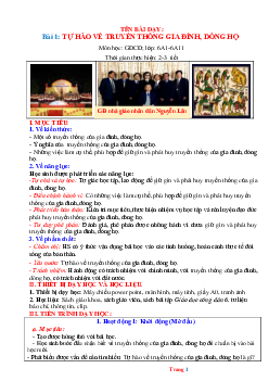 Giáo án GDCD 6 Bài 1: Tự hào về truyền thống gia đình dòng họ | Kết nối tri thức