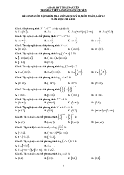 Đề cương giữa kỳ 2 Toán 12 năm 2021 – 2022 trường Lương Ngọc Quyến – Thái Nguyên