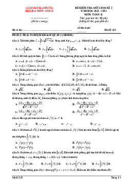Đề giữa học kì 2 Toán 12 năm 2022 – 2023 trường THPT An Hải – Hải Phòng
