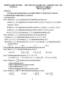 Đề cương ôn tập học kỳ 1 Toán 12 năm 2020 – 2021 trường THPT Yên Hòa – Hà Nội