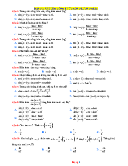Trắc nghiệm Công thức cộng lượng giác lớp 11 (có đáp án)