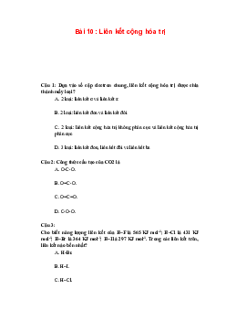 Trắc nghiệm Hóa 10 Bài 10: Liên kết cộng hóa trị | Chân trời sáng tạo