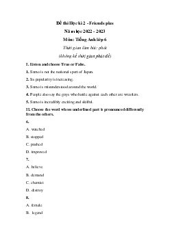 Đề thi học kì 2 môn Tiếng Anh 6 năm 2022 - 2023 sách Friends Plus | Đề 1