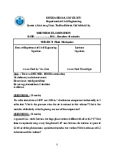 Đề thi giữa kỳ học phần Fluid Mechanics | Trường Đại học Quốc tế, Đại học Quốc gia Thành phố Hồ Chí Minh