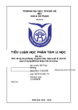 Tiểu luận : Khả năng hoạt động và giao tiếp hiệu quả là yếu tố quan trọng để thành công | Trường Đại Học Thủ Đô Hà Nội
