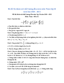 Bộ đề thi khảo sát chất lượng đầu năm môn Toán lớp 10 năm học 2020 - 2021