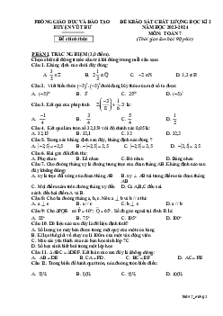 Đề học kì 1 Toán 7 năm 2023 – 2024 phòng GD&ĐT Vũ Thư – Thái Bình