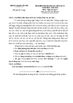 Đề thi giữa kỳ 2 văn 8 Yên Thế 2020-2021 (có đáp án)