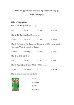 Phiếu bài tập cuối tuần Toán lớp 3 Chân trời - Tuần 22 (nâng cao)