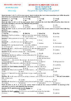 Đề minh họa Tiếng Anh cho kì thi tốt nghiệp THPT 2021 (có đáp án)