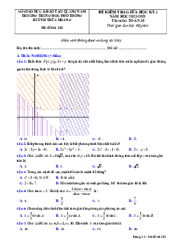 Đề giữa học kì 1 Toán 10 năm 2022 – 2023 trường THPT Huỳnh Thúc Kháng – Quảng Nam