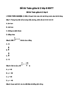 Đề thi giữa kì 2 Toán 6 Kết nối tri thức năm 2024 - Đề 3