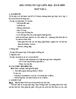 Đề cương ôn tập giữa học kì 2 môn Ngữ văn 6 sách Chân trời sáng tạo