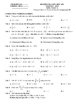 Đề thi giữa học kì 1 môn Toán 8 năm 2023 - 2024 sách Kết nối tri thức với cuộc sống - Đề 5