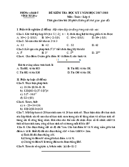 Đề thi HK1 Toán 6 năm học 2017 – 2018 phòng GD và ĐT Vĩnh Tường – Vĩnh Phúc