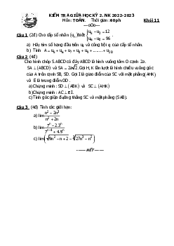 Đề giữa kỳ 2 Toán 11 năm 2022 – 2023 trường THPT Gia Định – TP HCM