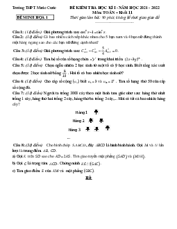 Đề minh họa học kì 1 Toán 11 năm 2021 – 2022 trường THPT Marie Curie – TP HCM