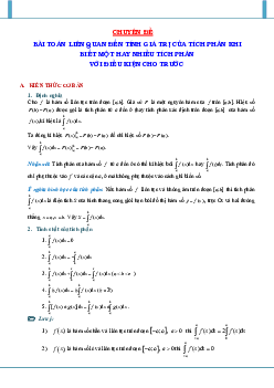 Tính giá trị của tích phân khi biết một hay nhiều tích phân với điều kiện cho trước Toán 12