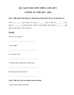 Phiếu bài tập ở nhà tiếng Anh lớp 3 - Ngày 25/03