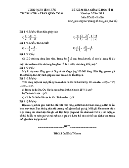 Đề thi giữa kì 2 Toán 6 năm 2020 – 2021 trường Trần Quốc Toản – TP HCM