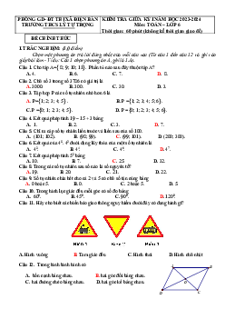 Đề giữa kỳ 1 Toán 6 năm 2023 – 2024 trường THCS Lý Tự Trọng – Quảng Nam