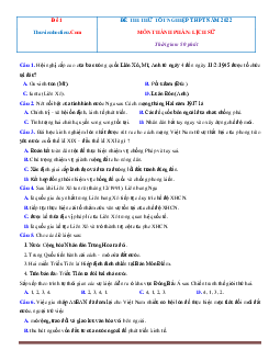 Bộ đề thi thử tốt nghiệp THPT 2022 Lịch Sử (có đáp án và lời giải chi tiết)