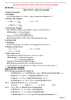 Tóm tắt lý thuyết và bài tập trắc nghiệm hàm số mũ và hàm số logarit