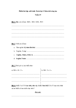 Bài tập cuối tuần Toán lớp 3 Chân trời sáng tạo - Tuần 19